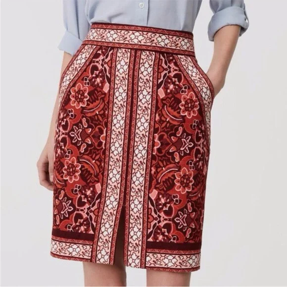 Ann Taylor LOFT Stained Glass Pencil Skirt NEW 0P - Picture 3 of 9